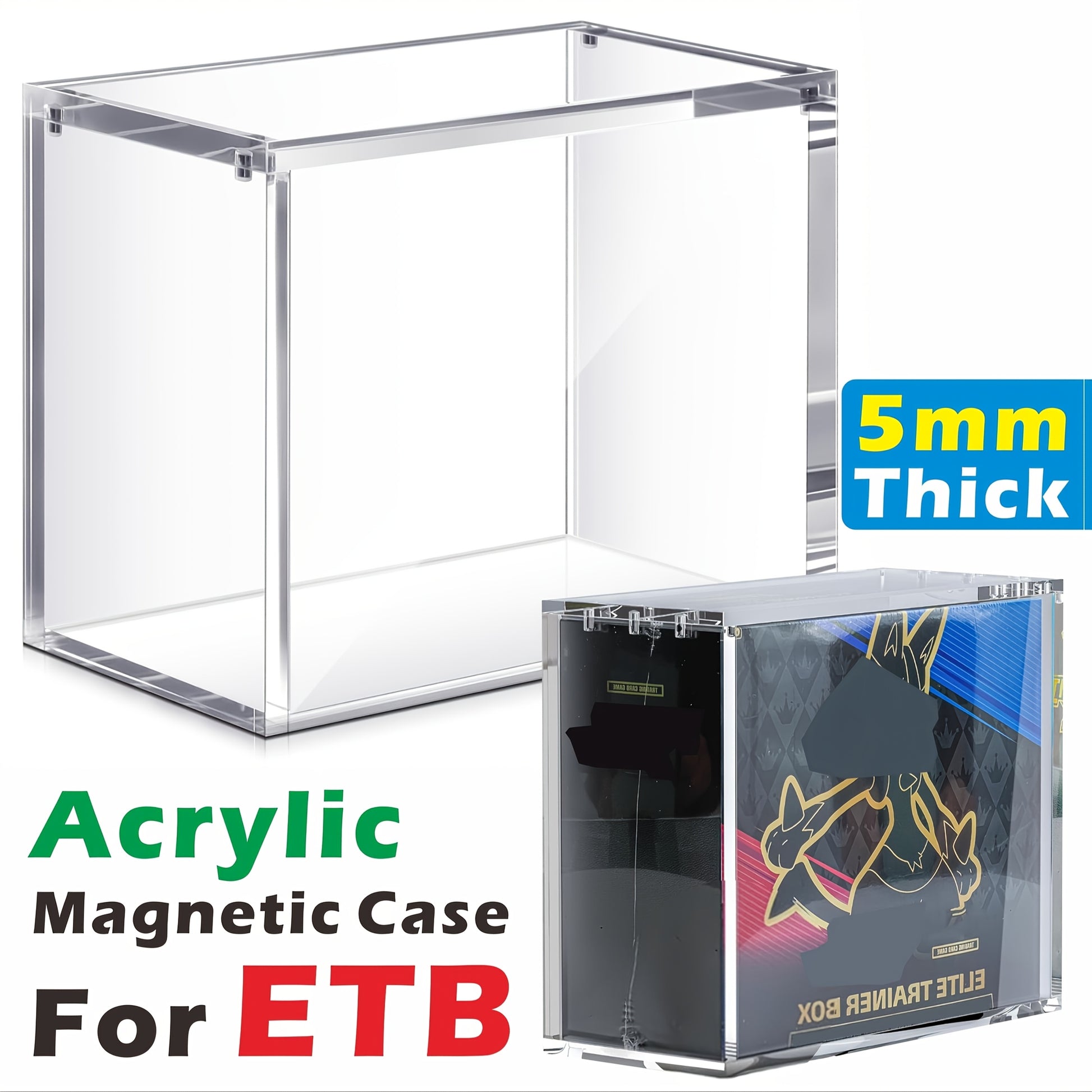 Stackable Acrylic Display Box 5mm Thick Suitable for Elite Trainer's Case ETB - High-Quality Rectangular Protective Cover with Secure Magnetic Closures, Transparent and Durble