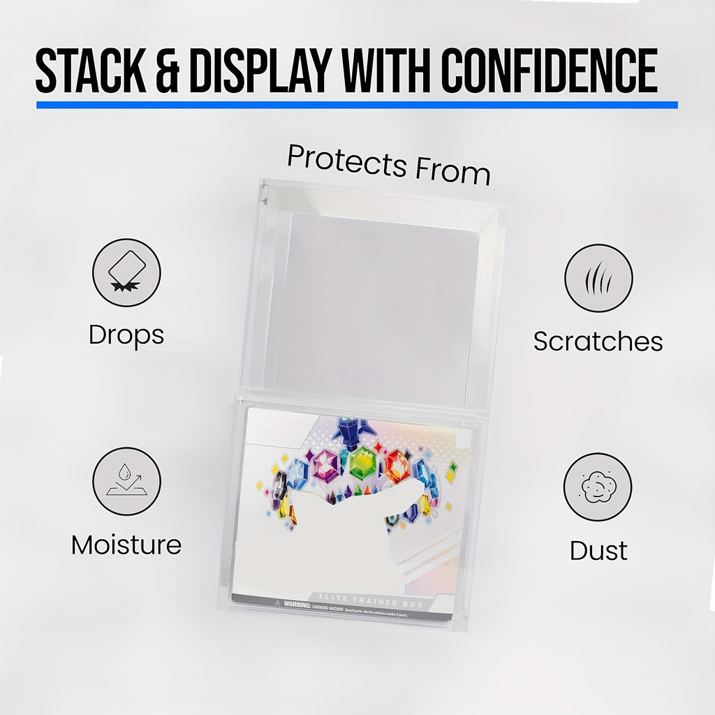 Stackable Acrylic Display Box 5mm Thick Suitable for Elite Trainer's Case ETB - High-Quality Rectangular Protective Cover with Secure Magnetic Closures, Transparent and Durble