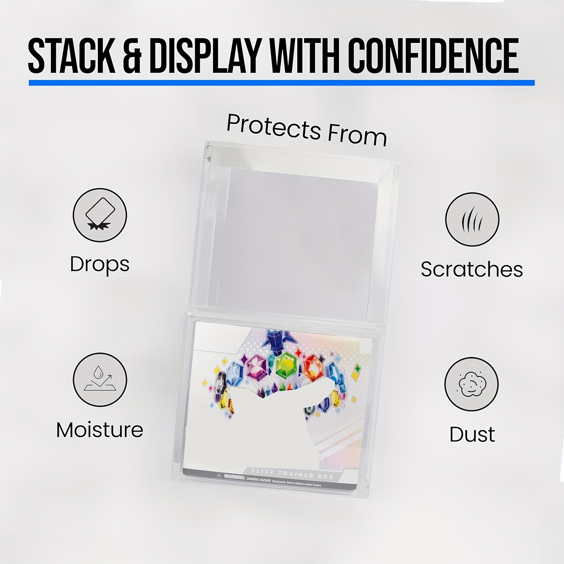 Stackable Acrylic Display Box 5mm Thick Suitable for Elite Trainer's Case ETB - High-Quality Rectangular Protective Cover with Secure Magnetic Closures, Transparent and Durble