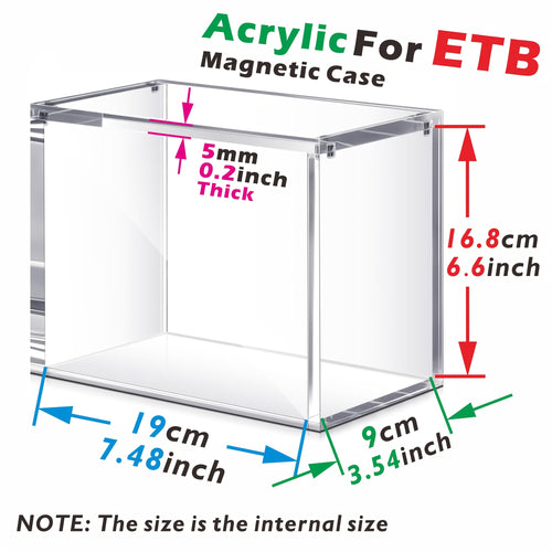 Stackable Acrylic Display Box 5mm Thick Suitable for Elite Trainer's Case ETB - High-Quality Rectangular Protective Cover with Secure Magnetic Closures, Transparent and Durble